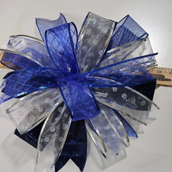 Larger Blue Silver Bow - Picture 3 of 5